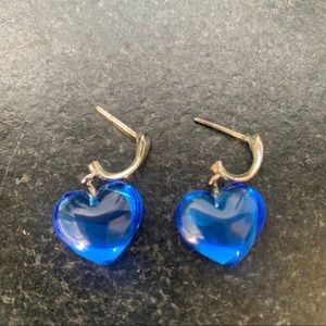 Baccarat Baby Coeur Cobalt Blue Crystal and Sterling Silver Heart Earrings